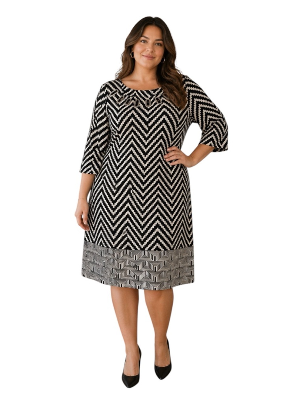 Haani Dress Womens 2X Black White Stretch Textured Abstract Business Retro EUC